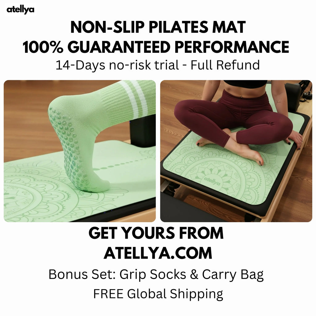 Atellya Boston Green Pilates Reformer Mat Set – Non-Slip Pilates Mat + Grip Socks with Carry Bag Atellya