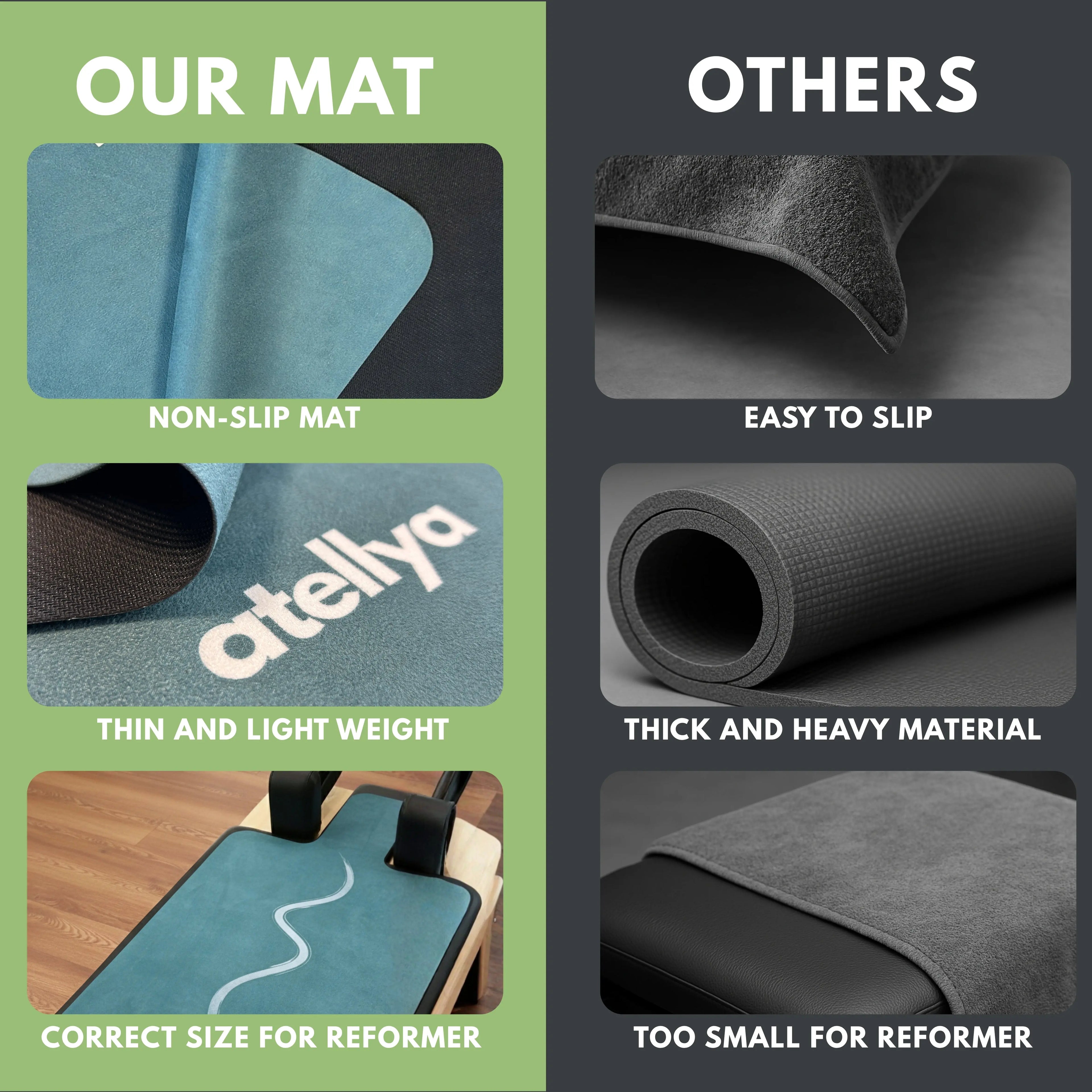 Atellya Florida S Green Pilates Reformer Mat Set – Non-Slip Pilates Mat + Grip Socks with Carry Bag Atellya