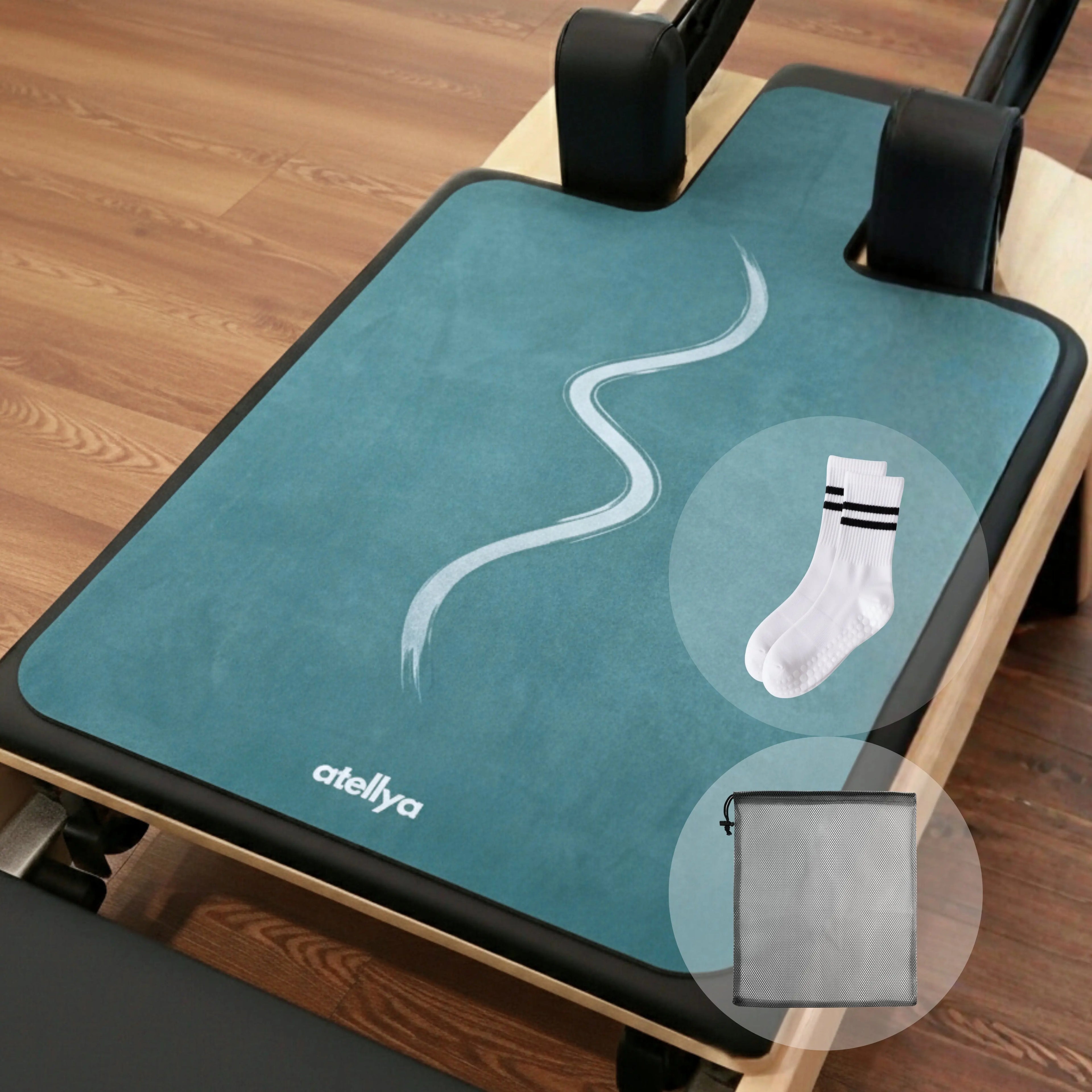 Atellya Florida S Green Pilates Reformer Mat Set – Non-Slip Pilates Mat + Grip Socks with Carry Bag Atellya