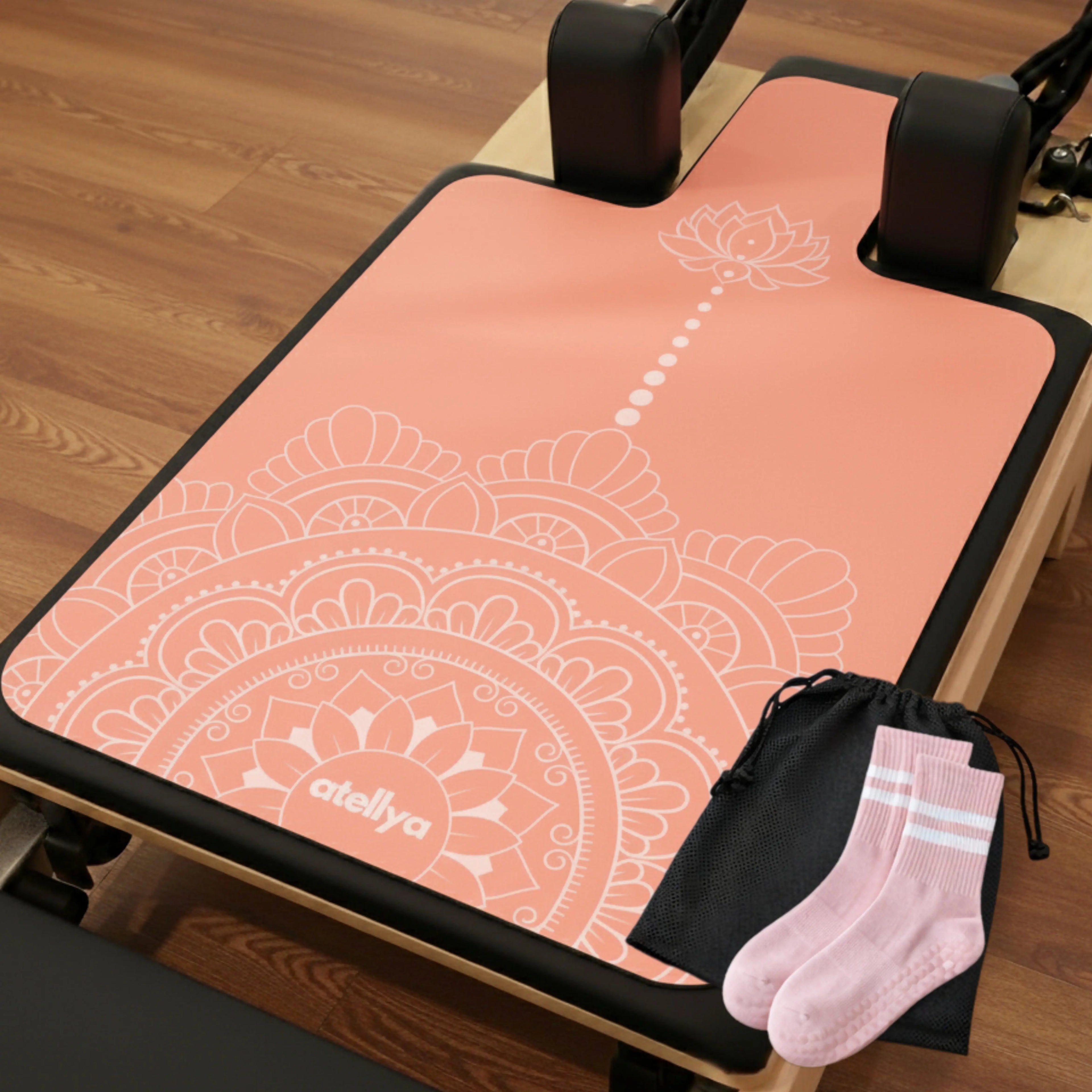 Atellya California Coral Pilates Reformer Mat Set – Non-Slip Pilates Mat + Grip Socks with Carry Bag Atellya